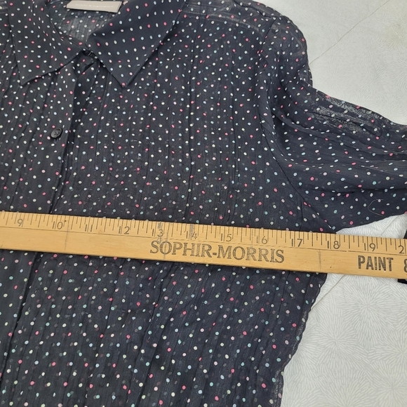 Croft & Barrow sheer black 3/4 sleeve button up colored polka dots whimsigoth M - Picture 7 of 13